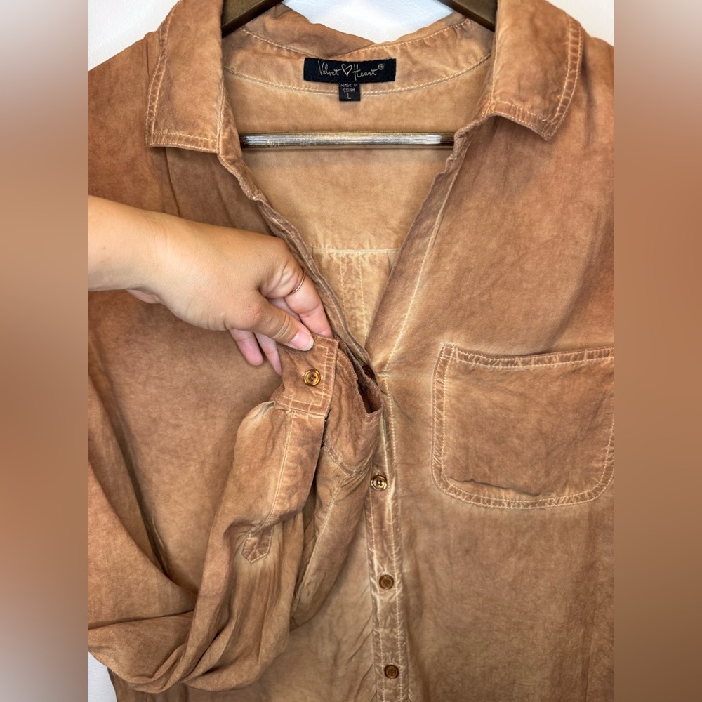 Velvet Heart Washed Rust Brown Button Down Front Pocket Shirt Size Large - Picture 2 of 11